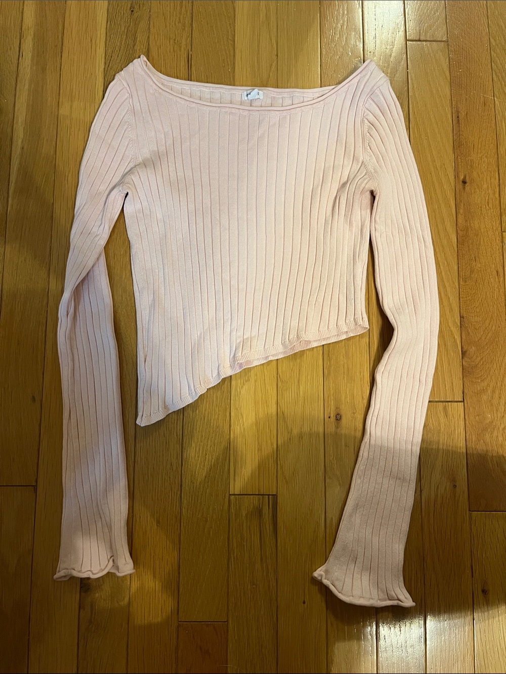 Garage light pink bodycon boatneck sweater asymmetrical cut